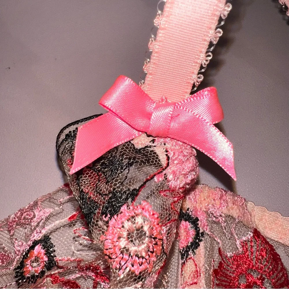 Agent Provocateur Pink Zuri Underwired Bra Size 36DD Italian Tulle Sheer Embroid